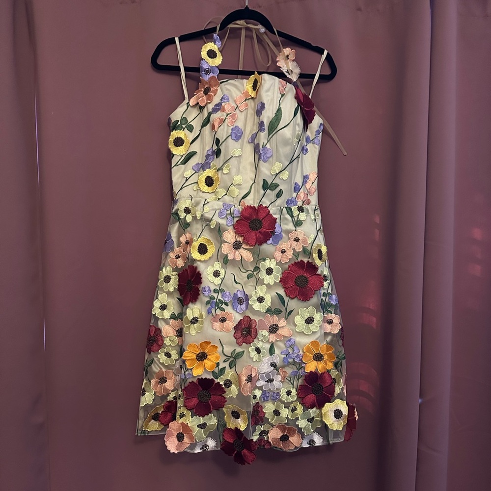 Floral Embroidered Halter Dress